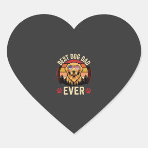 Pegatina En Forma De Corazón Mejor papá de perro Retro Golden Retriever