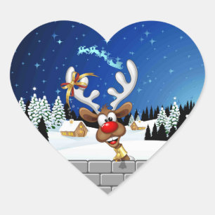 Pegatina En Forma De Corazón Meme Divertido de Navidad de Reno Espiando