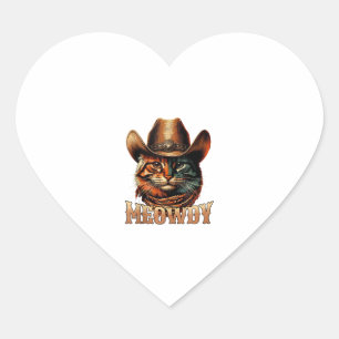 Pegatina En Forma De Corazón Meowboy Cat Cowgirl Meow Howdy Halloween Cos