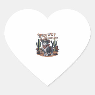 Pegatina En Forma De Corazón Meowdy Partner Cowboy Cat Vintage