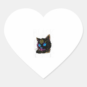Pegatina En Forma De Corazón Meowgic de gato negro, bruja de Halloween, pluma d
