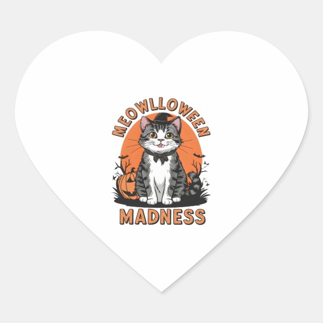 Pegatina En Forma De Corazón Meowlloween Madness (Anverso)