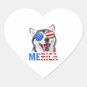 Pegatina En Forma De Corazón Merica Siberian Husky Dog Bandera Estadounidense 4