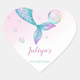 Pegatina En Forma De Corazón Mermaid Tail con burbujas Cumpleaños