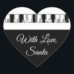 Pegatina En Forma De Corazón Merry Christmas Piano Keys Typography Black White<br><div class="desc">Feliz Navidad Claves de piano tipografía Pegatinas elegantes en blanco y negro,  puedes añadir nombre,  cambiar o borrar el texto Con amor,  Santa</div>