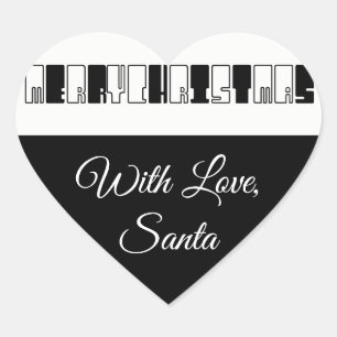 Pegatina En Forma De Corazón Merry Christmas Piano Keys Typography Black White
