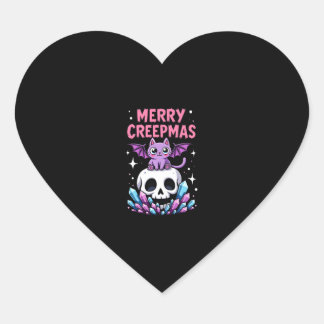 Pegatina En Forma De Corazón Merry Creepmas Cat Pastel Goth Christmas Skull T-S