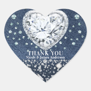 Pegatina En Forma De Corazón Mezclilla de Blue Jean y Diamantes Brillo Corazón
