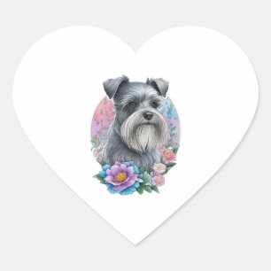 Pegatina En Forma De Corazón Mi lindo perro Schnauzer y sus flores.