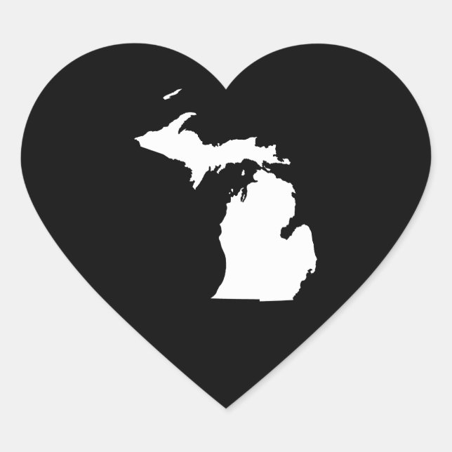Pegatina En Forma De Corazón Michigan en blanco y negro (Anverso)