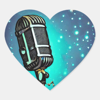 Pegatina En Forma De Corazón Micrófono retro pintado de época 2
