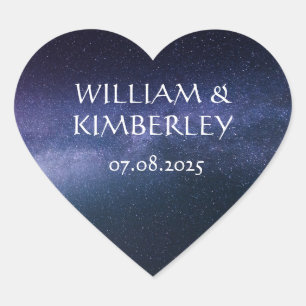 Pegatina En Forma De Corazón Milky Way Stars Sky Galaxy Elegant Wedding Heart