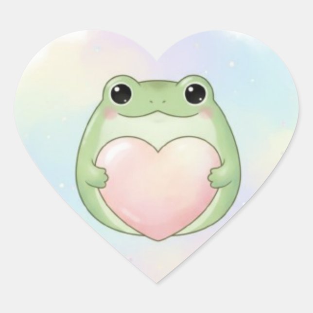 Pegatina En Forma De Corazón Minimal Love Frog Sticker Cute Frog Holding Heart  (Anverso)