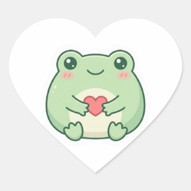 Pegatina En Forma De Corazón Minimal Love Frog Sticker Cute Frog Holding Heart  (Anverso)