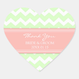 Pegatina En Forma De Corazón Mint Coral Chevron Gracias Tags Favor De Boda