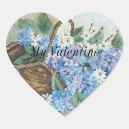 Pegatina En Forma De Corazón Mis hortensias valentinas en cesta de paja