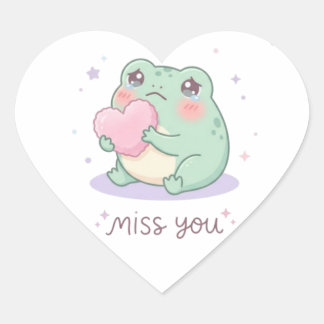 Pegatina En Forma De Corazón Miss You Frog Sticker Cute Frog Holding Heart Emot