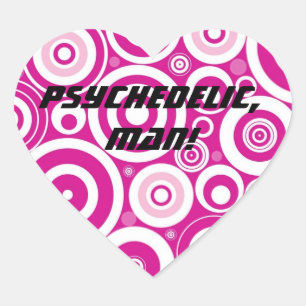 Pegatina En Forma De Corazón Mod Círculos Retro Concéntricos Rosa y Blanco