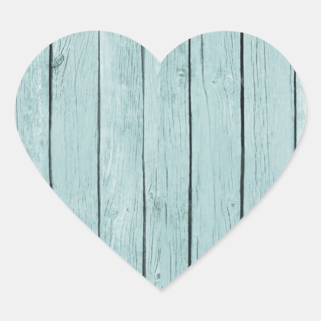 Pegatina En Forma De Corazón Moda Azul Rústico Madera (Anverso)