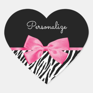 Pegatina En Forma De Corazón Moda de impresión de cebra de moda Bow y nombre ro