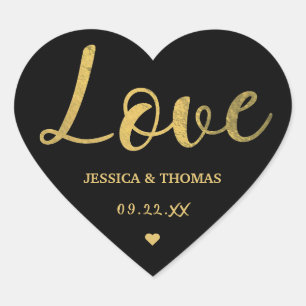 Pegatina En Forma De Corazón Moda Faux Relieve metalizado dorado Typography Scr