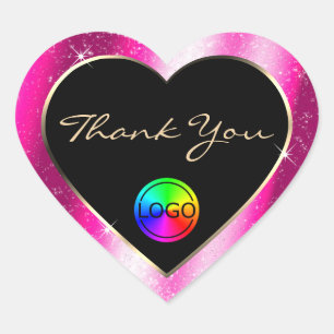 Pegatina En Forma De Corazón Moda Marco Purpurina rosado caliente Gracias y log