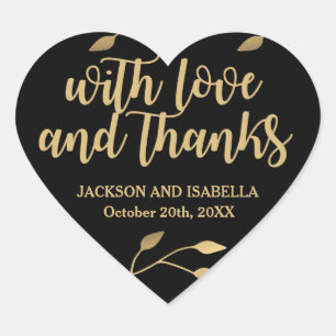 Pegatina En Forma De Corazón Moda Pegatina Boda de corazón negro con texto dora