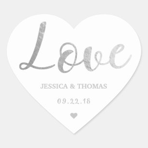 Pegatina En Forma De Corazón Moda Relieve metalizado plateado Tipografía Script