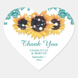 Pegatina En Forma De Corazón Moda rusa verde azulada Boda de girasol de encaje