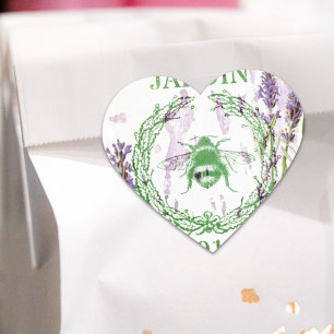 Pegatina En Forma De Corazón moda rústica campiña lavender abeja vintage