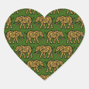 Pegatina En Forma De Corazón Modelo amarillo y verde del elefante que remolina