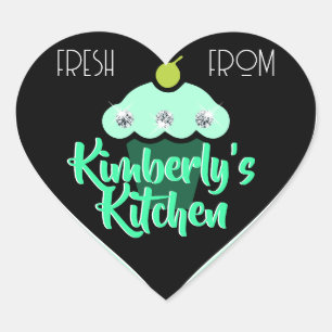 Pegatina En Forma De Corazón Moderna tarta Verde azulada  Purpurina negra Diama