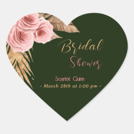 Pegatina En Forma De Corazón Moderno color de agua boho rosa de color rosa rubi