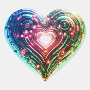 Pegatina En Forma De Corazón Moderno Corazón Futurista Verde brillante y Rosa
