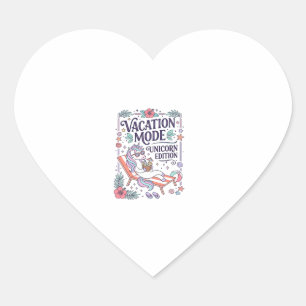 Pegatina En Forma De Corazón Modo de Vacaciones de Unicornio Edición Unicornio