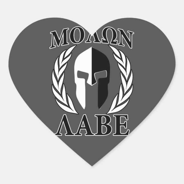 Pegatina En Forma De Corazón Molon Labe Spartan Helmet Laurels Charcoal (Anverso)