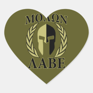 Pegatina En Forma De Corazón Molon Labe Spartan Mask Laurelles Olive Green