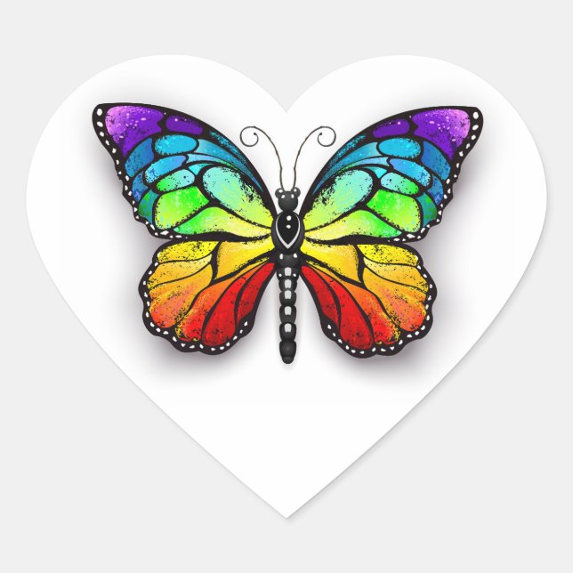 Pegatina En Forma De Corazón Monarca de mariposa arcoiris (Anverso)