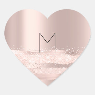 Pegatina En Forma De Corazón Monogram Spark Rosa Rubor Iniciales Nombre Corazón
