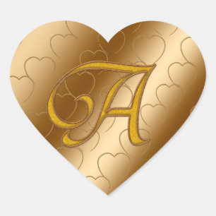 Pegatina En Forma De Corazón Monograma A de oro de lujo