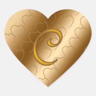 Pegatina En Forma De Corazón Monograma C de oro de lujo