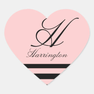 Pegatina En Forma De Corazón "Monograma con franjas en Lucia Font"