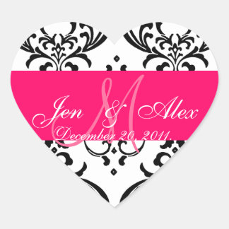 Pegatina En Forma De Corazón Monograma Damask Wedding Favor Pegatina Forma de c
