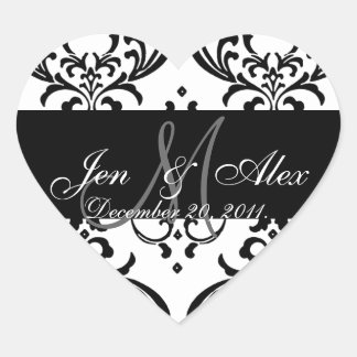 Pegatina En Forma De Corazón Monograma Damask Wedding Favor Pegatina Forma de c