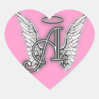 Pegatina En Forma De Corazón Monograma de Alas Ángel del Corazón Rosa