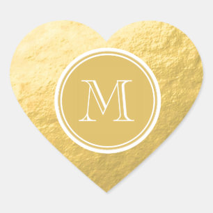 Pegatina En Forma De Corazón Monograma de fondo de Relieve metalizado dorado de