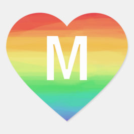 Pegatina En Forma De Corazón Monograma de golpes de arcoiris