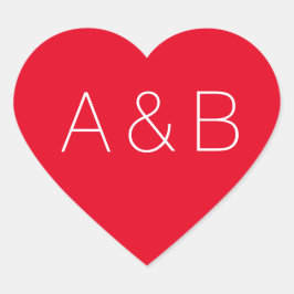 Pegatina En Forma De Corazón Monograma de la pareja de personalizados rojos min