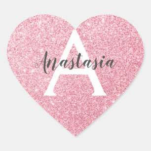 Pegatina En Forma De Corazón Monograma de lentejuelas de oro rosa Chic y modern