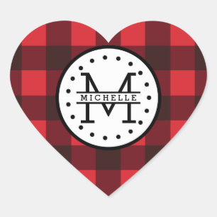 Pegatina En Forma De Corazón Monograma de nombre de lumberjack de búfalo negro